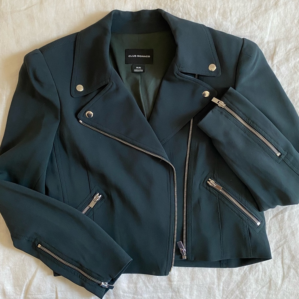 Club Monaco Green zipper moto jacket Sz M